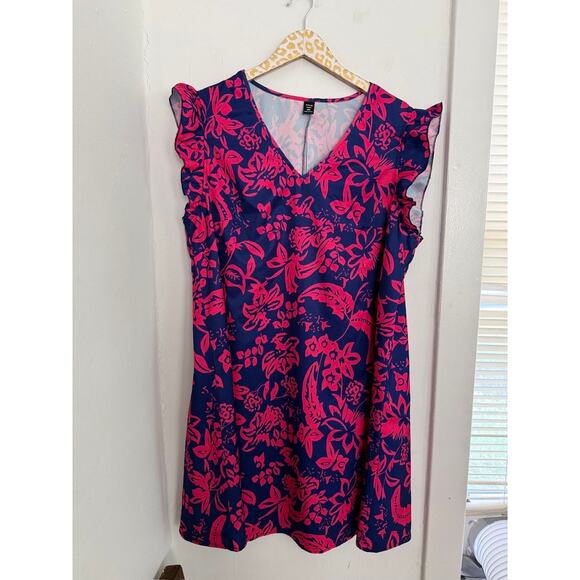 Shein Women's Plus Pink Navy Ruffle Dress | Size 2XL - Picture 1 of 4